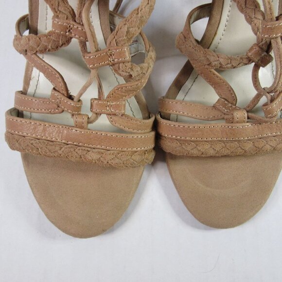 BCBGeneration Brown Suede Leather Lace Up Heels Peep Toe Tassel Boho Women's 8.5 - Picture 9 of 9